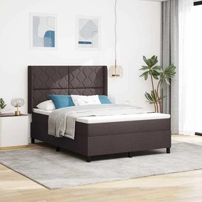 Cama Box Spring com Colchão e LED Castanho Escuro 140x200 cm Tecido