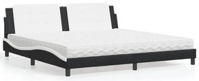 vidaXL Cama com colchão 200x200 cm couro artificial preto e branco