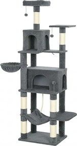 PawHut Arranhador Gato Árvore para Gato com Plataformas Caverna Postes de Sisal Bolas e Corda para Brincar 60x48x202 cm Cinza | Aosom Portugal
