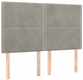 Cama box spring c/ colchão/LED 140x200 cm veludo cinzento-claro