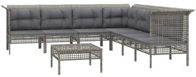 8 pcs conjunto lounge de jardim c/ almofadões vime PE cinzento