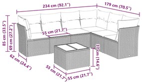 7 pcs conjunto de sofás p/ jardim c/ almofadões vime PE preto