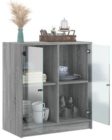Armário de apoio c/ portas de vidro 68x37x75,5 cm cinza sonoma