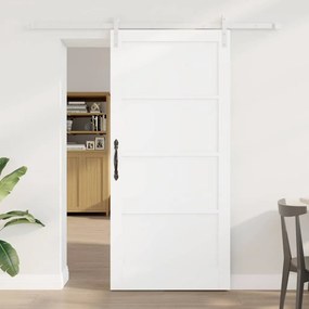 Porta Deslizante vidaXL com Conjunto de Ferragens Branco 93x202 cm Madeira Sólida de Pinus