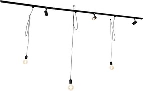 Sistema de calhas inteligente preto com 3 focos e candeeiro suspenso monofásico - Iconic Cavalux Jeana