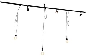 Sistema ferroviário inteligente preto 3 focos e candeeiro pendente monofásico - Cavalux Jeana