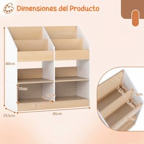 Estante infantil com 4 cubos verticais e 4 compartimentos 80 x 29,5 x 80 cm para expor livros e organizar brinquedos, Branco + Natural