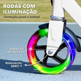 Trotinete Dobrável para Crianças de 3-8 Anos com Luzes LED Guiador com 4 Alturas Ajustáveis Travão Traseiro e de Mão 73x36x73-89 cm Branco