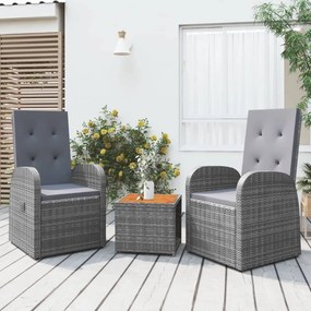vidaXL 3 pcs conjunto lounge de jardim vime PE/acácia maciça cinza