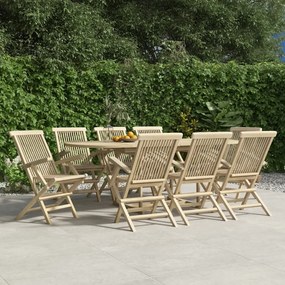 vidaXL Cadeiras de jardim dobráveis 8 pcs 56x61x89cm teca maciça cinza