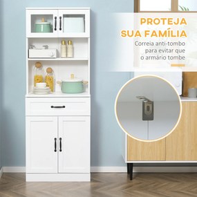 Armário de Cozinha com 4 Portas Gaveta e Prateleiras Ajustáveis para Sala de Jantar Estilo Moderno 60x38x161 cm Branco