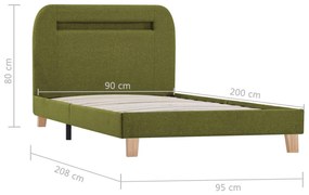 Estrutura de cama com LED em tecido 90x200 cm verde