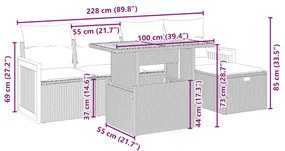 6 pcs conjunto de sofás p/ jardim com almofadões vime PE bege