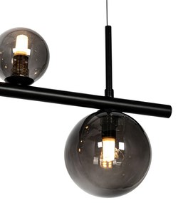Candeeiro suspenso preto com vidro fumê, alongado 8 luzes - Mônaco Design,Moderno