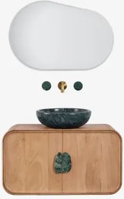 Conjunto De Móvel De Casa De Banho Suspenso 95x45 Cm Em Madeira De Manga E Pedra Natural Kivalina Mármore Verde Udaipur - Madeira - Sklum