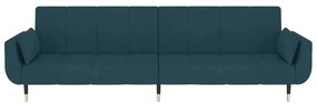 Sofá-cama 2 lugares com duas almofadas veludo azul
