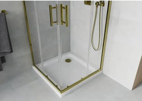 Mexen Rio cabine de duche quadrada 90 x 90 cm, transparente, dourada + base de duche Flat, branco - 860-090-090-50-00-4010G