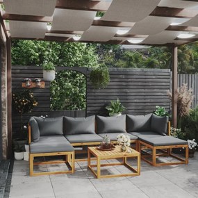 vidaXL 7 pcs conjunto lounge de jardim com almofadões acácia maciça