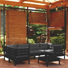 7 pcs conjunto lounge de jardim c/ almofadões pinho preto