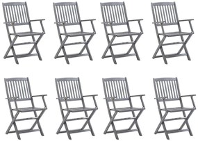 Cadeiras de exterior dobráveis 8pcs c/ almofadões acácia maciça