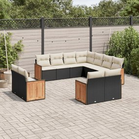 11 pcs conjunto sofás de jardim c/ almofadões vime PE preto