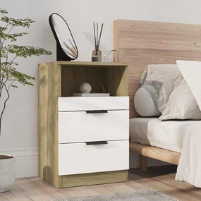 vidaXL Mesa de cabeceira derivados de madeira branco e carvalho sonoma