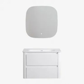 Conjunto De Móvel De Casa De Banho Em Madeira Com Lavatório Integrado Egerton Branco & Quadrado Led E Anti-embaciamento 75x75 Cm Tobie & - Sklum
