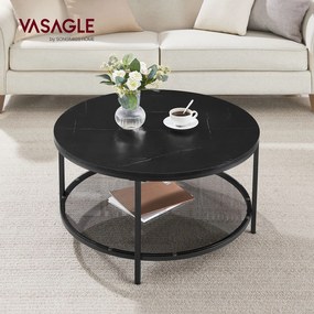 Mesa de centro redonda com tampo de vidro estilo moderno 80 x 46 cm (Ø x H) Preto