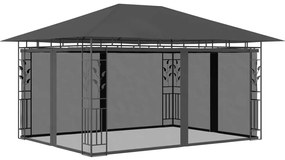 Gazebo c/ mosquiteiro e cordões luzes LED 4x3x2,73m antracite