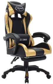 Cadeira estilo corrida luzes LED RGB couro artif. dourado/preto