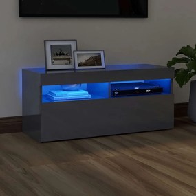 vidaXL Móvel de TV com luzes LED 90x35x40 cm cinzento brilhante
