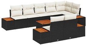 Conjunto de Sofá de Jardim 9 Peças com Almofadas Rattan Polímero Preto