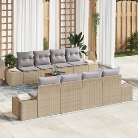 Conjunto de Sofá de Jardim de 7 Peças com Almofadas Bege Vime PE Acáci