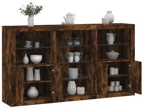 vidaXL Aparador com luzes LED 181,5x37x100 cm carvalho fumado
