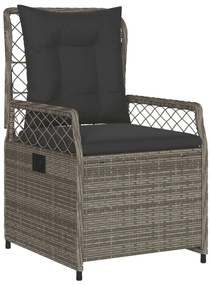 7 pcs conjunto de jantar p/ jardim c/ almofadões vime PE cinza