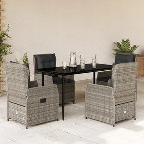 vidaXL 5 pcs conjunto de jantar p/ jardim c/ almofadões vime PE cinza