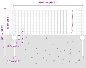 Cerca Euro com 11 Posts U Prateado 0,4x25 m Aço