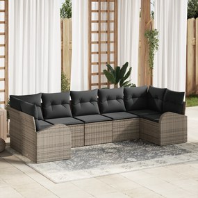 Conjunto de Sofá de Jardim vidaXL de 7 Peças com Almofadas Cinza Polié