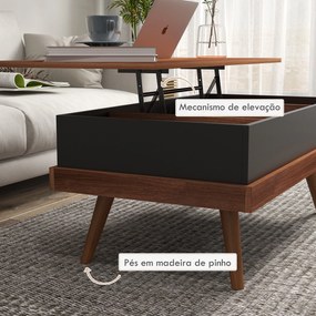 Mesa de Centro Elevatória – Table Basse Noire – 100x79x54 cm – Castanh