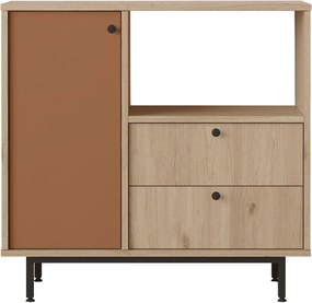 Aparador de cozinha "Toledo" - Carvalho e Nogueira Vermelho - 88x85x35