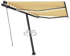 vidaXL Toldo autom. c/ LED e sensor de vento 350x250 cm amarelo/branco