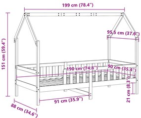 Cama infantil formato casa 90x190 cm madeira de pinho maciça