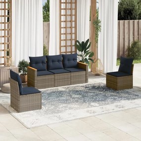 vidaXL 5 pcs conjunto sofás p/ jardim c/ almofadões vime PE cinzento