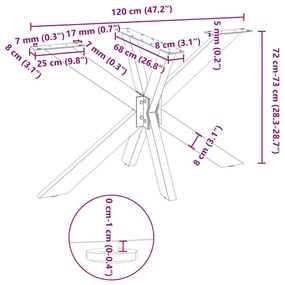 Perna mesa jantar aranha forma 120x68x (72-73) cm aço antracite