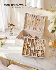 Caixa para joias com 2 níveis 17 x 20,5 x 9,5 cm Ideia para presente branco creme