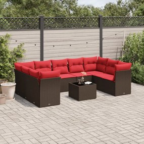 vidaXL 10 pcs conj. sofás jardim com almofadões vime PE castanho