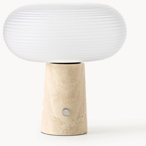 Candeeiro de mesa LED portátil e regulável com base em travertino Mariella