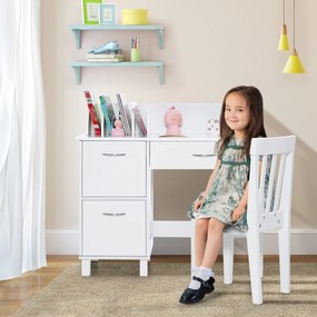 Conjunto de secretária e cadeira para crianças com 4 separadores de livros incorporados, gaveta e armários fechados para meninos e meninas a partir do