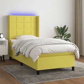vidaXL Cama box spring c/ colchão e LED 80x200 cm tecido verde
