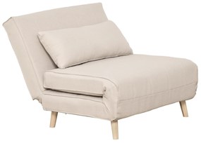 HOMCOM Sofá-cama estofado individual com almofada acolchoada e encosto ajustável em 3 posições Pernas dobráveis ​​ocultas 95x95x80 cm bege